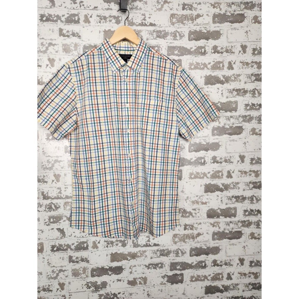Banana Republic Seersucker Shirt‎ Men Sz Large Stripe Button Short Sleeve Casual